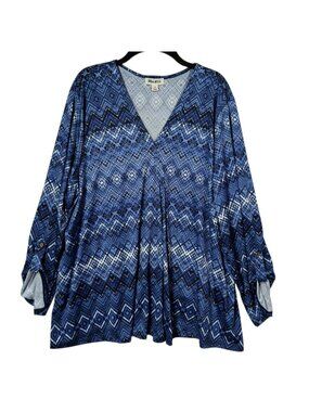 Blue Mood Size 3X Shirt V-Neck Long Sleeve Printed Shirt Top